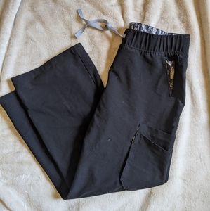 Figs wide leg tropical print black pants size M